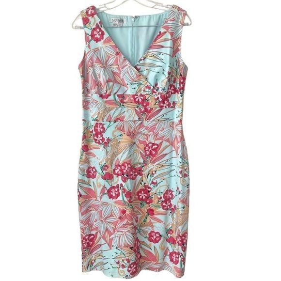 Kay Unger Dresses & Skirts - KAY UNGER New York Women's Sleeveless V-Neck Floral Dress in Blue Pink Size 10